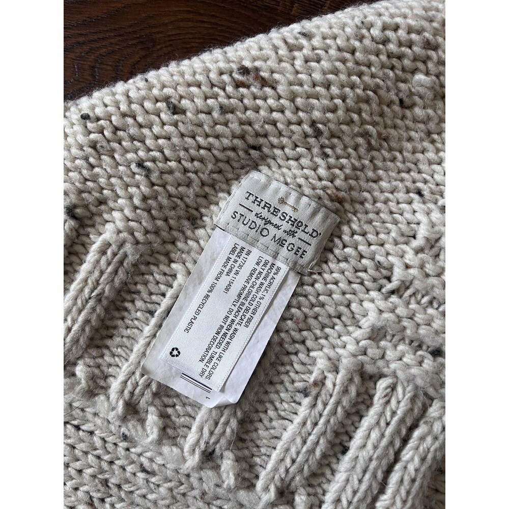 Chunky Knit Cream Tweed Throw Blanket 54x49 Cozy Farmhouse Sofa Bed Accent - Picture 6 of 6